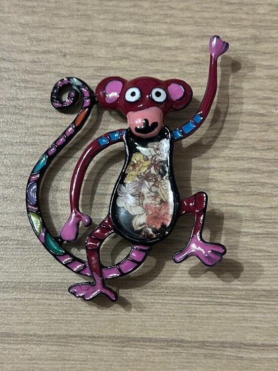 Source Unknown Jewelry - Vintage Whimsical Enamel Floral Monkey Pin Brooch Colorful